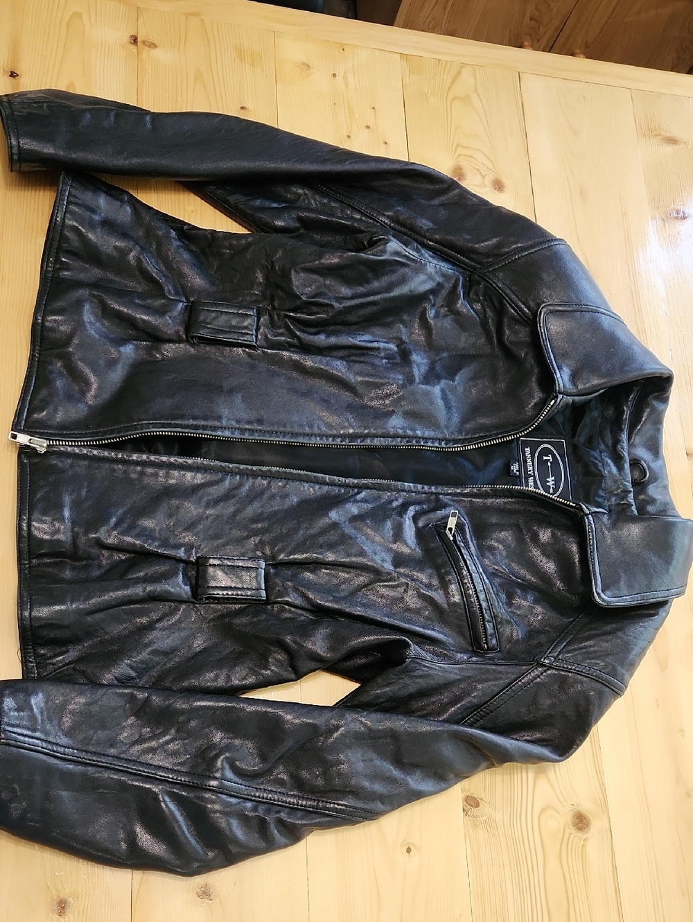 VINTAGE 80s Shoulder Pad Belted Tannery West Women's Black Leather Jacket M - Picture 12 of 16